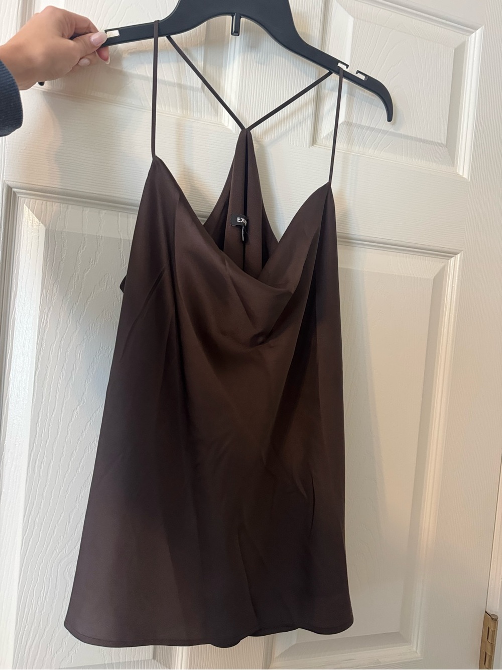 Express Chocolate Brown Satin Cowl Neck Top